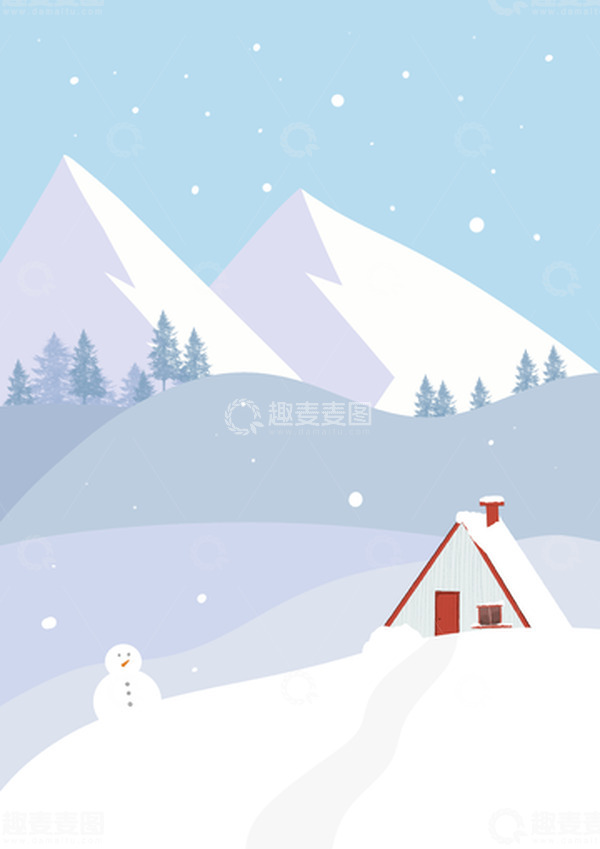 源文件下载【趣麦麦图】蓝色白色冬季大寒小寒节气背景手绘图