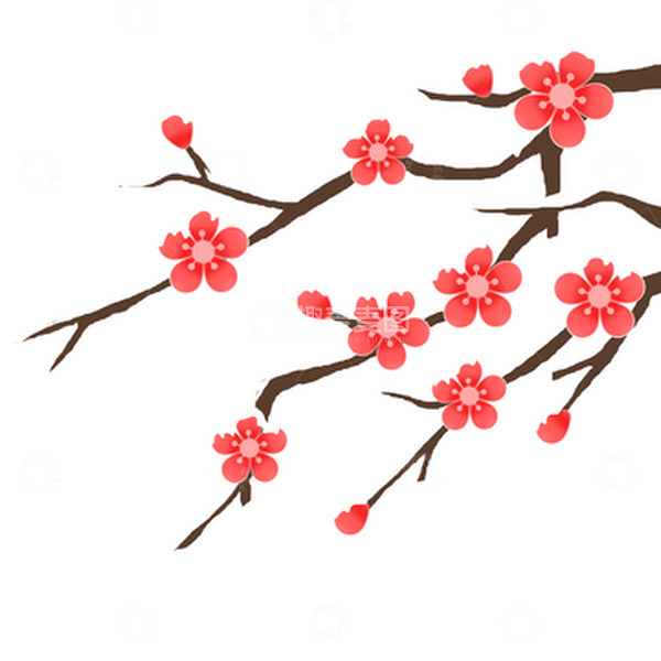 源文件下载【趣麦麦图】红色卡通雪景梅花