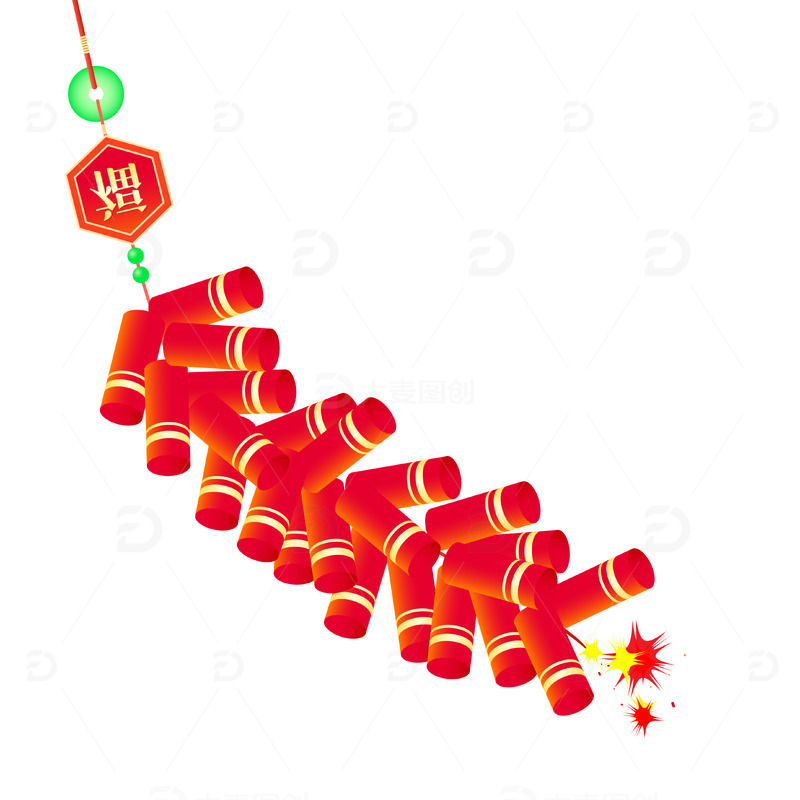 中国风红色鞭炮春节装饰元素
