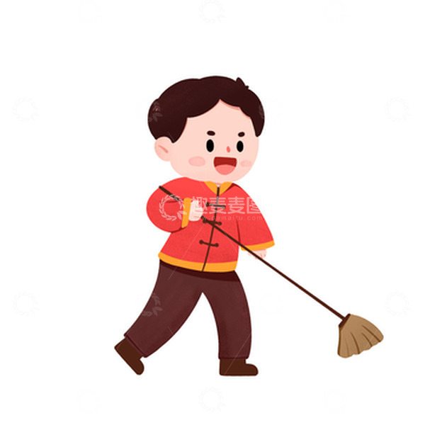 源文件下载【趣麦麦图】新年除夕前男孩打扫卫生手绘图