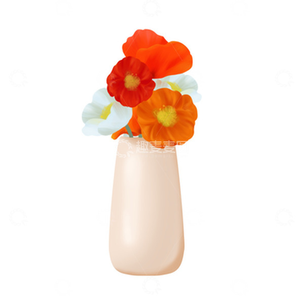 源文件下载【趣麦麦图】手绘虞美人陶瓷花瓶元素图