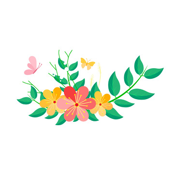 小清新花草蝴蝶矢量插画