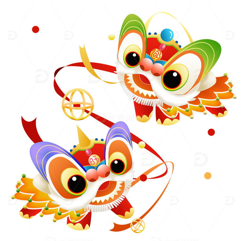 源文件下载【趣麦麦图】2023春节舞狮插画元素