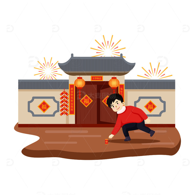 除夕放鞭炮元素