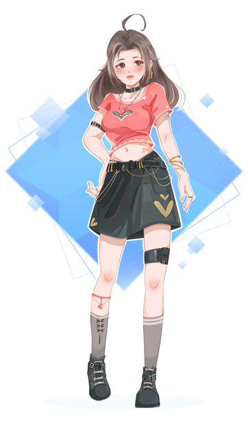 红黑手绘人物辣妹亚文化女孩T恤