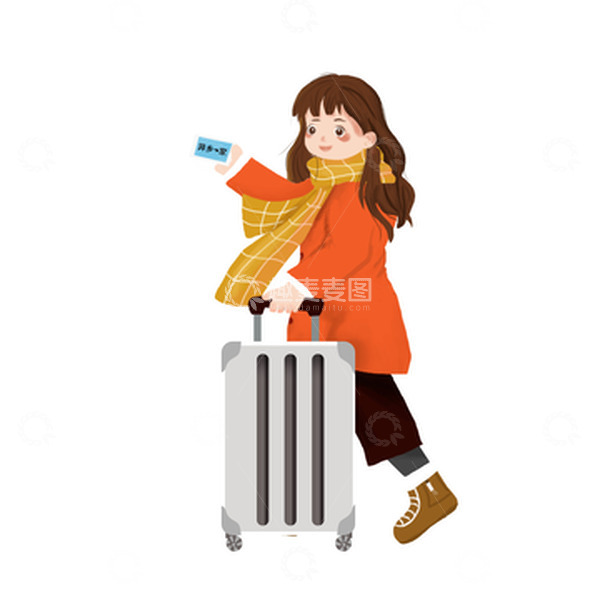 源文件下载【趣麦麦图】拖着行李箱回家的人