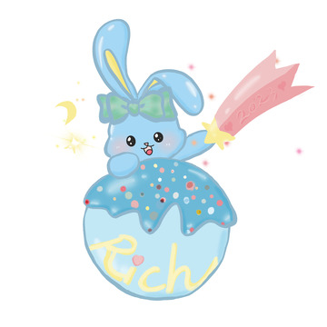 蓝色粉红可爱新年兔2023元素