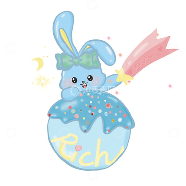 源文件下载【趣麦麦图】蓝色粉红可爱新年兔2023元素