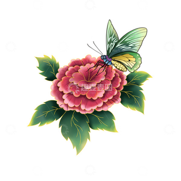 源文件下载【趣麦麦图】红色牡丹蝴蝶中国风