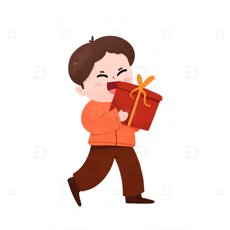 源文件下载【趣麦麦图】新年除夕小男孩手抱新年礼物手绘图