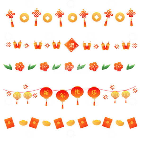 源文件下载【趣麦麦图】卡通可爱中国风春节图标按钮分割线装饰