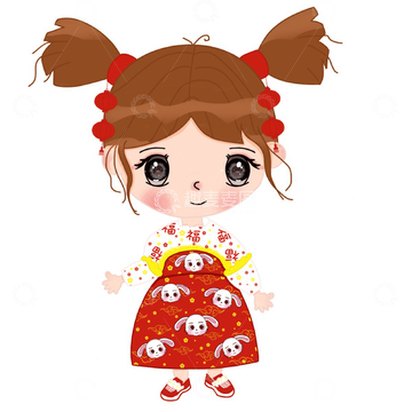 源文件下载【趣麦麦图】穿着兔兔红裙的可爱小女孩