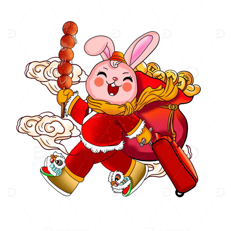 新年春节除夕兔子小插画