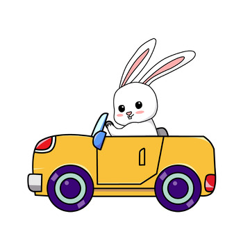 开黄色小汽车的卡通兔子