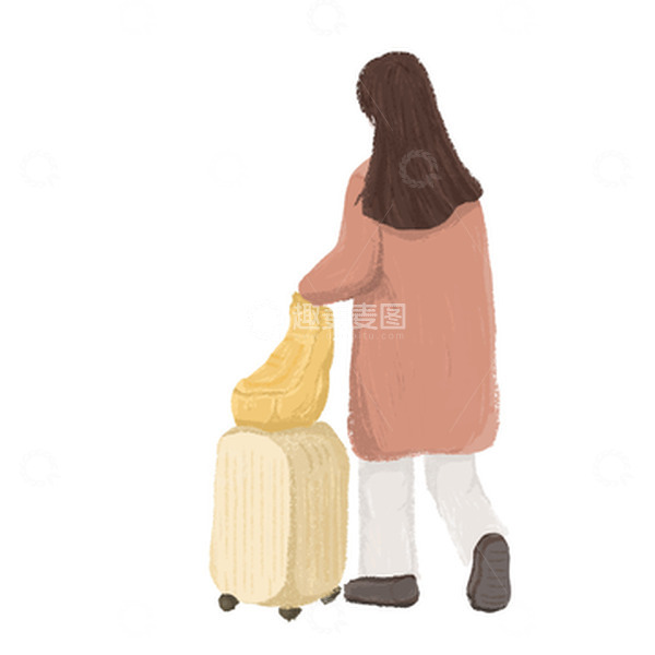 源文件下载【趣麦麦图】小女孩回家过年手绘图