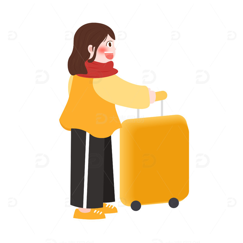 黄色卡通过年回家手绘图