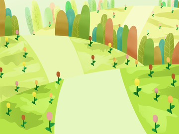 青色草地彩色花朵踏青背景