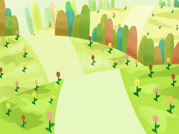 源文件下载【趣麦麦图】青色草地彩色花朵踏青背景