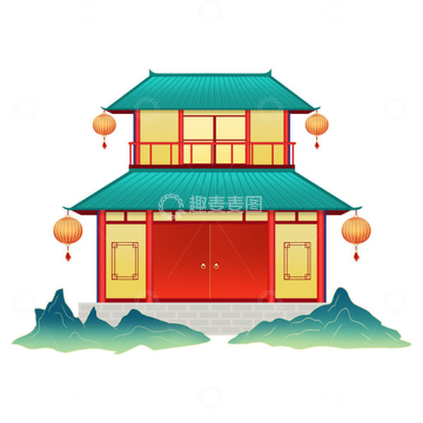 源文件下载【趣麦麦图】手绘国潮建筑元素元宵国风