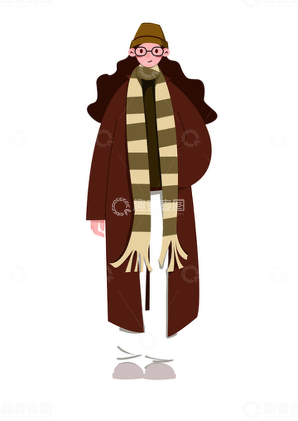 源文件下载【趣麦麦图】白色棕色长发戴眼镜扁平风格女孩子