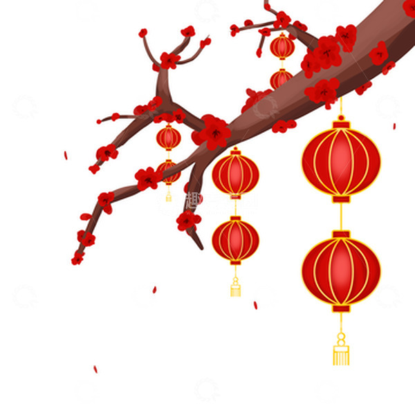 源文件下载【趣麦麦图】红色元宵节装饰元素灯笼树枝