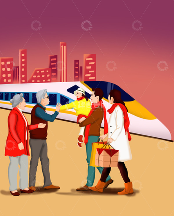 源文件下载【趣麦麦图】手绘回家过年背景