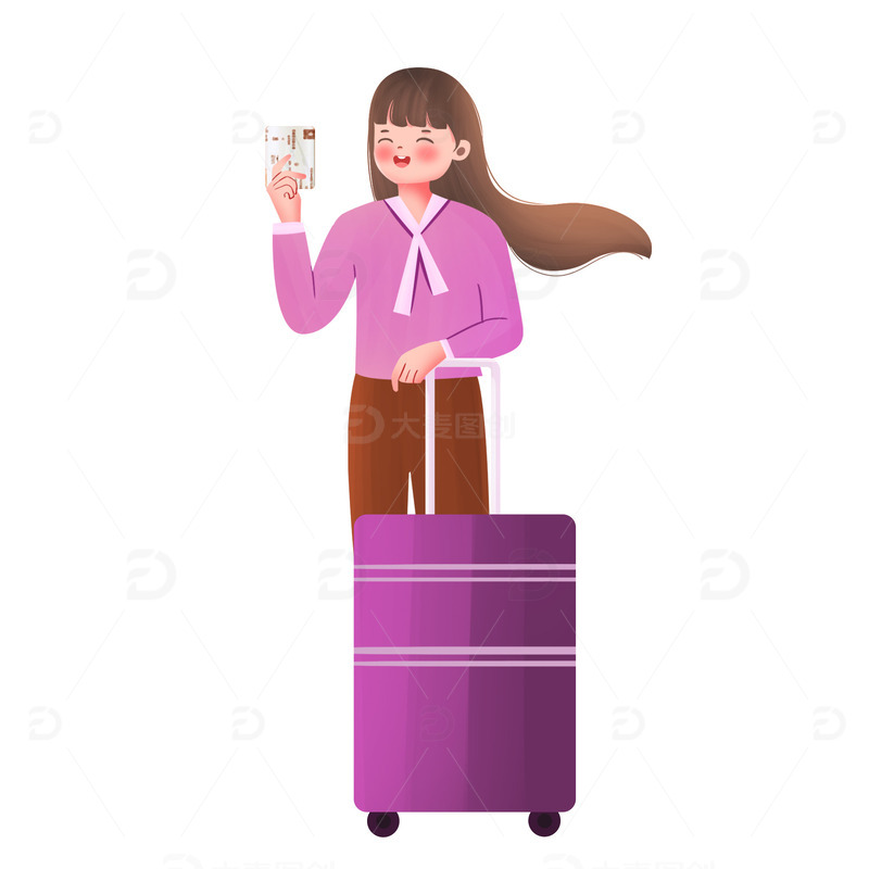 手绘人物过春运年回家旅行元素