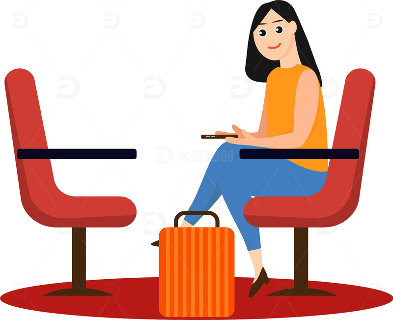 红色矢量行李箱春运人物高铁回家过年