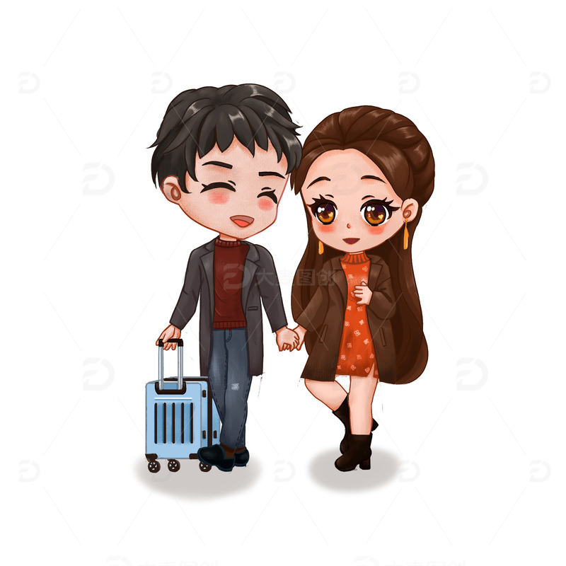 咖色轻质感带上女朋友回家过年手绘元素