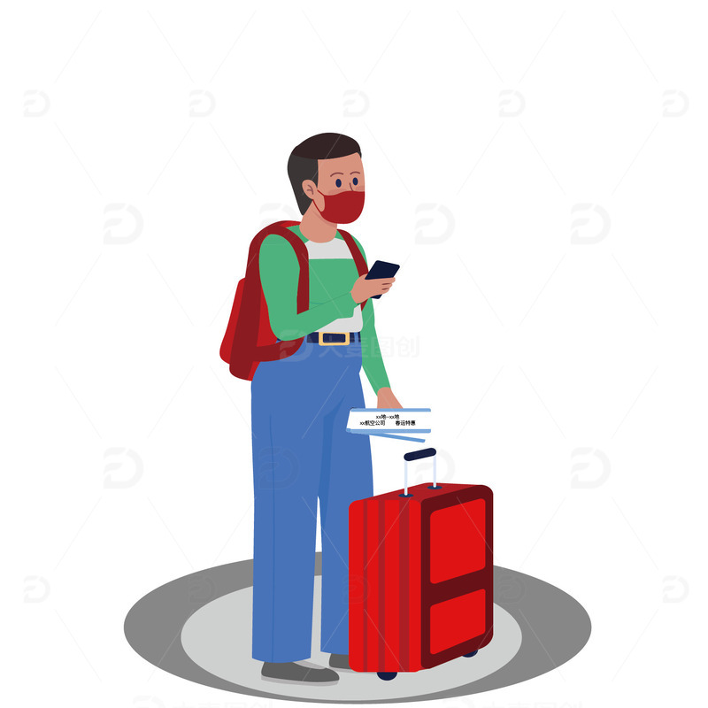 回家过年拉红色行李箱的男孩