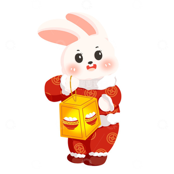 源文件下载【趣麦麦图】穿红衣提灯笼的兔年元宵节手绘图