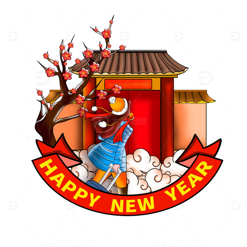 新年春运回家小场景插画