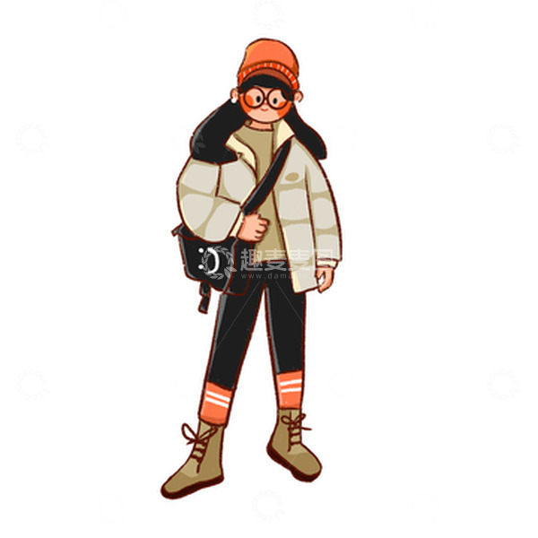 源文件下载【趣麦麦图】-冬日甜酷穿搭女孩人物插画