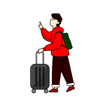 背书包拖行李箱回家的男孩