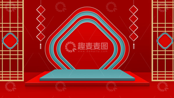 源文件下载【趣麦麦图】红色背景门窗喜庆场景搭建