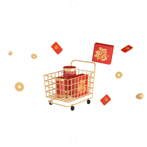 源文件下载【趣麦麦图】购物车年货节电商图标爆竹红包过年