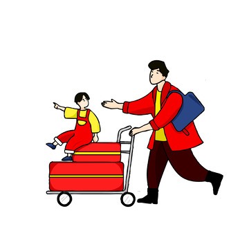 推行李箱带小孩的男人