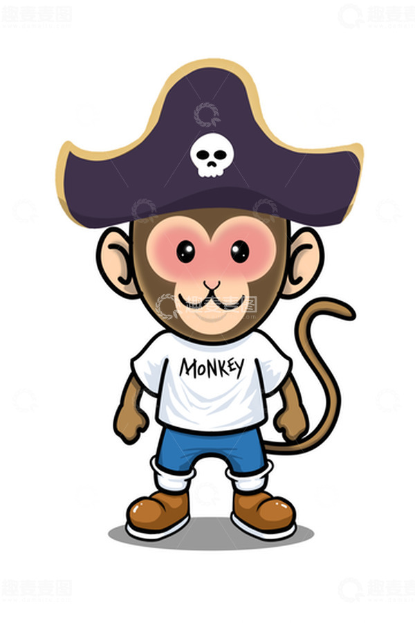源文件下载【趣麦麦图】白色 小清新 海盗猴子 原创ip手绘图