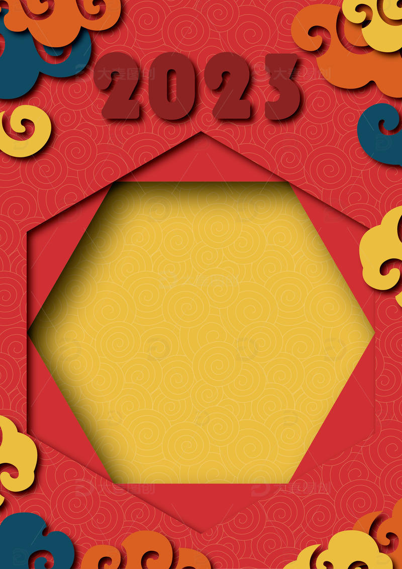 源文件下载【趣麦麦图】2023年红色剪纸边框背景