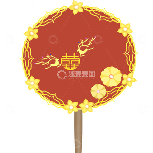 源文件下载【趣麦麦图】红色喜庆团扇