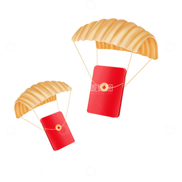 源文件下载【趣麦麦图】红色福利红包降落伞手绘图