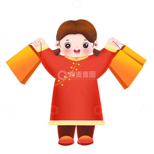 源文件下载【趣麦麦图】女孩春节新年买年货购物年货节元素