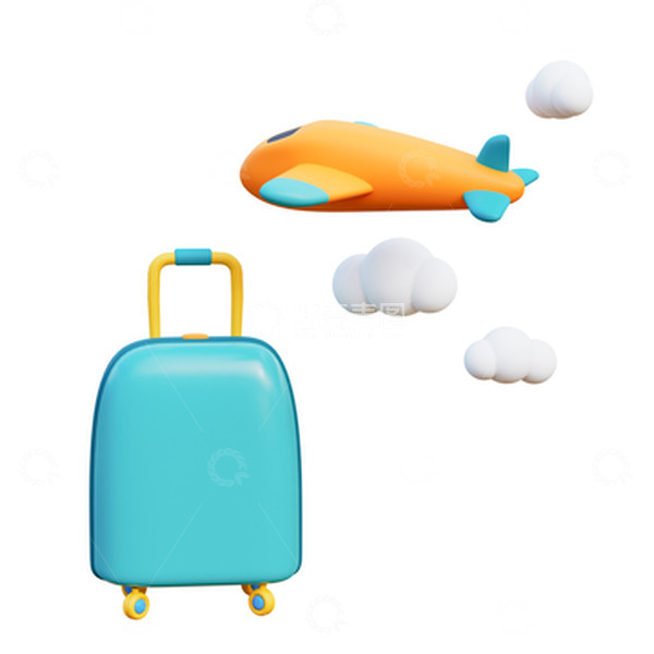 源文件下载【趣麦麦图】3D卡通立体旅行拉杆箱飞机