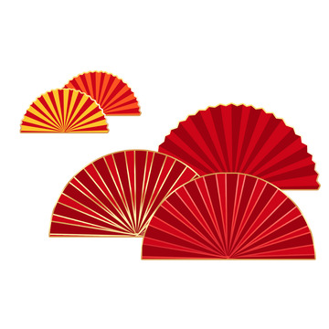 卡通剪纸扇子插画元素
