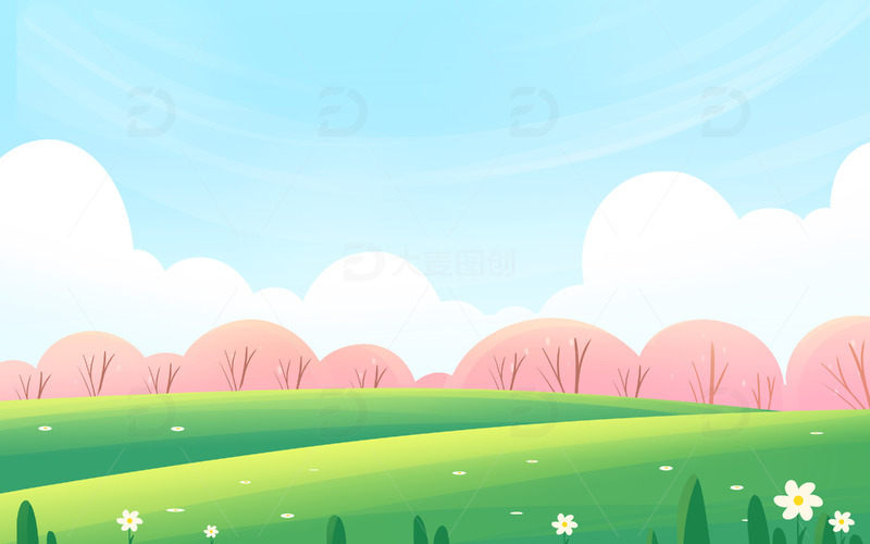 绿色清新春天手绘花草春天海报背景