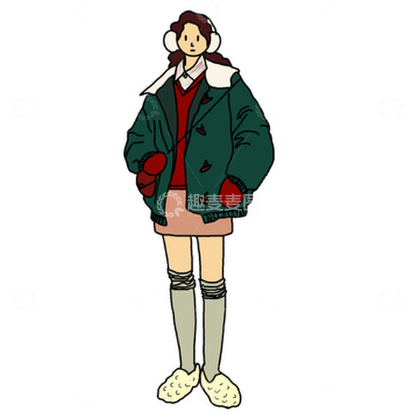 源文件下载【趣麦麦图】-人物插画 女孩 大学生 冬季 卡通