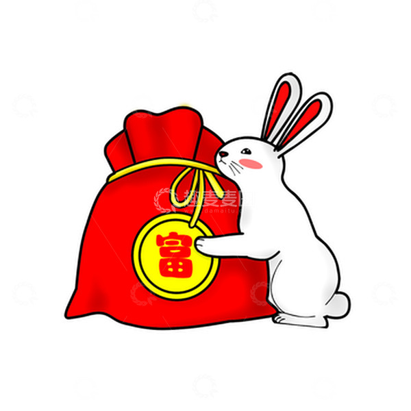 源文件下载【趣麦麦图】抱着钱袋买年货的白兔