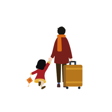 父亲带着孩子回家过年