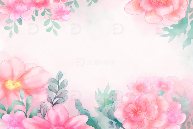 源文件下载【趣麦麦图】手绘水彩植物花卉插画背景