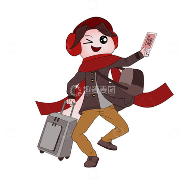 源文件下载【趣麦麦图】-车票春运行李箱春运人物回家过年回家场景